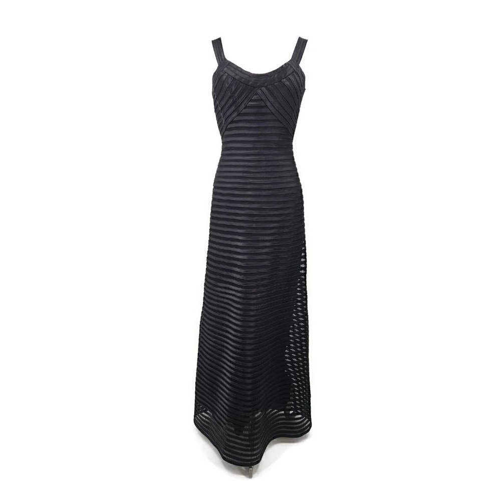 BCBG MAXAZRIA Black Mesh Striped Maxi Dress Womens 4 Satin New Without Tags